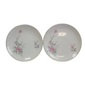 2 Vintage Golden Rose Flower Gold Rim Fine China Japan Small Salad Plates